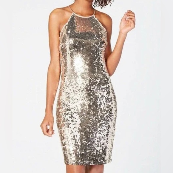 Sequin Hearts Halter Gold/Champagne Dress Size 5 - Picture 1 of 10